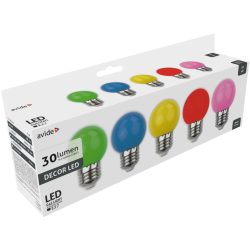   Avide Dekor LED Izzó G45 1W E27, Vegyes Színek, (Zöld/Kék/Sárga/Piros/Rózsaszín) 5 darabos