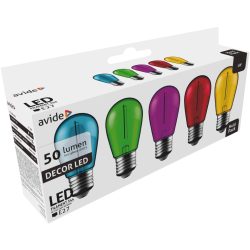   Avide Dekor LED Filament Izzó 1W E27, Vegyes Színek (Zöld/Kék/Sárga/Piros/Lila), 5 darabos