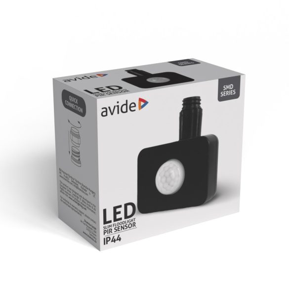 Avide LED Reflektor PIR Mozgásérzékelő, IP44, fekete