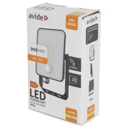   Avide Mozgásérzékelős Keret Nélküli LED Reflektor 10W, 900 lm, 4000K Természetes Fehér, IP65