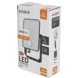   Avide Mozgásérzékelős Keret Nélküli LED Reflektor 20W, 1800 lm, 4000K Természetes Fehér, IP65