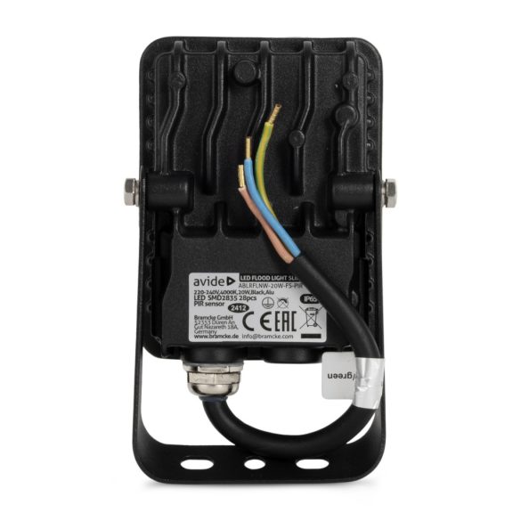 Avide Mozgásérzékelős Keret Nélküli LED Reflektor 20W, 1800 lm, 4000K Természetes Fehér, IP65