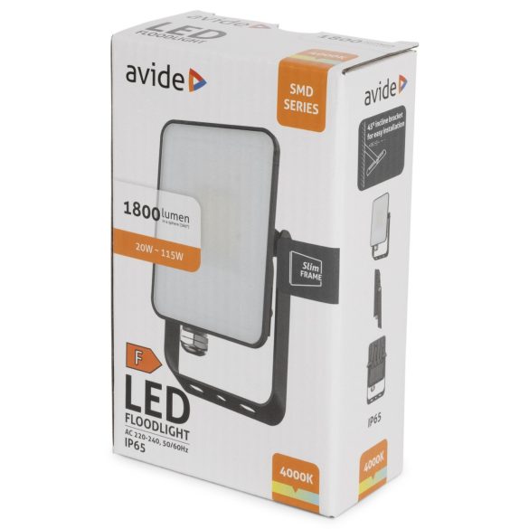 Avide Keret Nélküli LED Reflektor 20W, 1800 lm, 4000K Természetes Fehér, IP65
