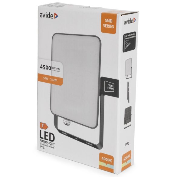 Avide Keret Nélküli LED Reflektor 50W, 4500 lm, 4000K Természetes Fehér, IP65