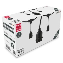   Avide Kültéri E27 fényfüzér 10m, 10 foglalat, sorolható, IP44