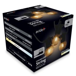   Avide Kültéri Fényfüzér 5m, barna kötél kábel, füstös G50 melegfehér LED, sorolható, IP44