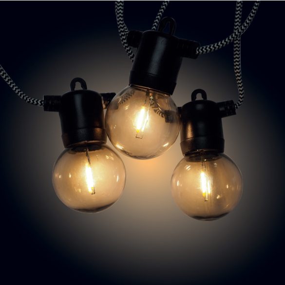 Avide Kültéri Fényfüzér 5m, barna kötél kábel, füstös G50 melegfehér LED, sorolható, IP44