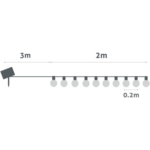 Avide Kültéri Szolár Fényfüzér 5m, kötél kábel, 10 meleg fehér LED izzó, IP44