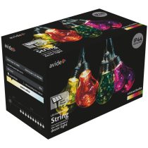   Avide Kültéri Szolár Fényfüzér 5m, átlátszó kábel, 10 színes LED izzó, IP44