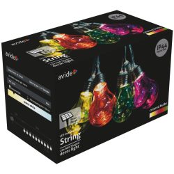  Avide Kültéri Szolár Fényfüzér 5m, átlátszó kábel, 10 színes LED izzó, IP44