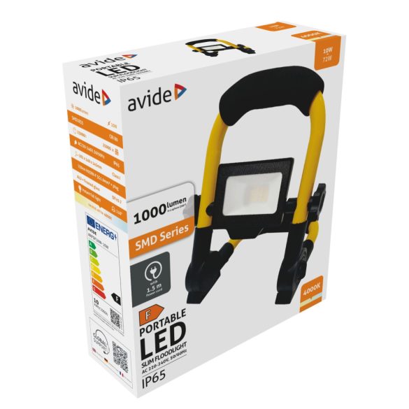 Avide Reflektoros LED Munkalámpa 10W, 1000 lm, 4000K Természetes Fehér, 1,5 m Állvánnyal, IP65