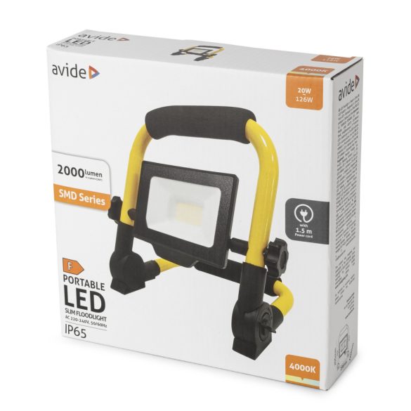 Avide Reflektoros LED Munkalámpa 20W, 2000 lm, 4000K Természetes Fehér, 1,5 m Állvánnyal, IP65