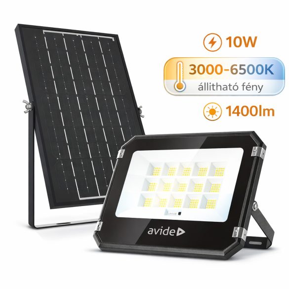 Avide Napelemes LED Reflektor 10W, 1400 lm, CCT (állítható színhőmérséklet), IP65
