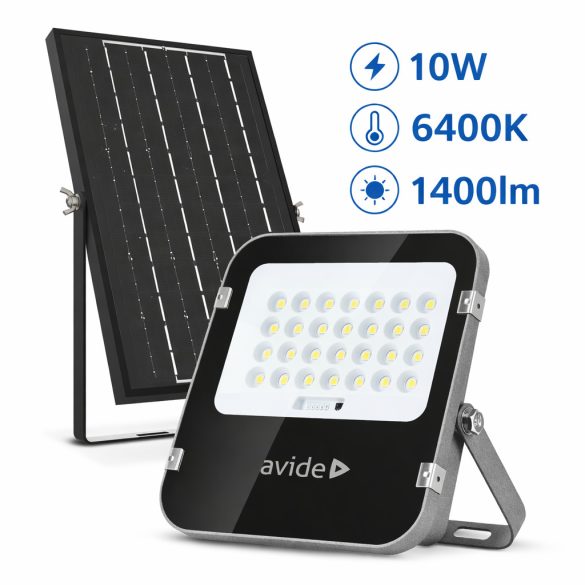 Avide Napelemes LED Reflektor 10W, 1400 lm, 6400K (hideg fehér), IP65