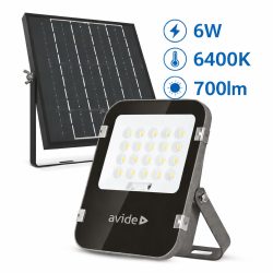   Avide Napelemes LED Reflektor 6W, 700 lm, 6400K (hideg fehér), IP65