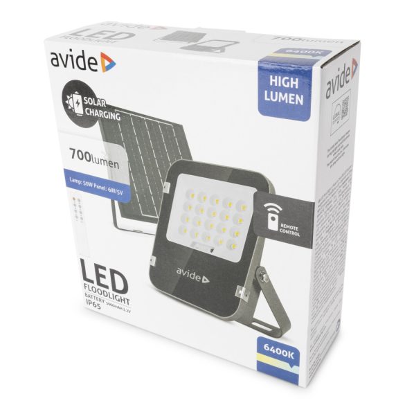 Avide Napelemes LED Reflektor 6W, 700 lm, 6400K (hideg fehér), IP65