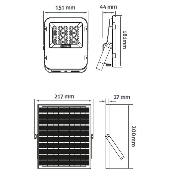 Avide Napelemes LED Reflektor 6W, 700 lm, 6400K (hideg fehér), IP65