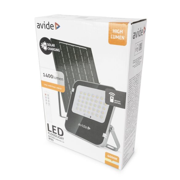 Avide Napelemes LED Reflektor 10W, 1400 lm, 4000K (természetes fehér), IP65