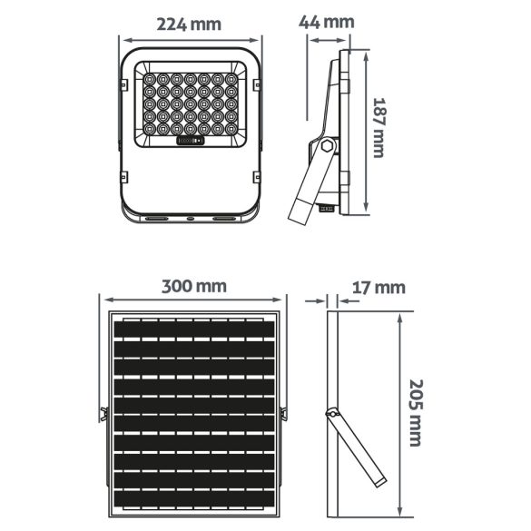 Avide Napelemes LED Reflektor 10W, 1400 lm, 4000K (természetes fehér), IP65