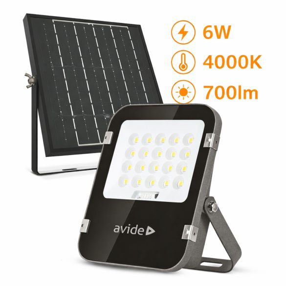 Avide Napelemes LED Reflektor 6W, 700 lm, 4000K (természetes fehér), IP65