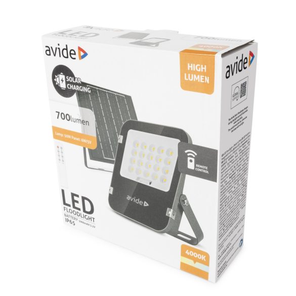 Avide Napelemes LED Reflektor 6W, 700 lm, 4000K (természetes fehér), IP65