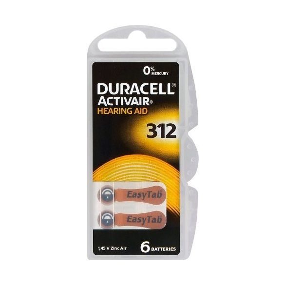 Duracell Activair 312 (PR41) hallókészülék elem 6 db-os