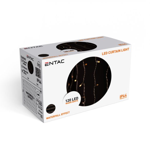 Entac Karácsonyi Fényfüggöny 120 LED, meleg fehér, 1×1 m, vízesés effektussal, IP44