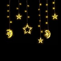   Entac Karácsonyi Fényfüggöny, meleg fehér, 135 LED, 12 dísz (csillag & hold), 3×0,7 m, 8F + időzítő, IR távirányítóval