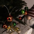   Entac Karácsonyi Beltéri Színes Gömb Füzér, 10 LED, meleg fehér, elemes