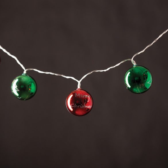 Entac Karácsonyi Beltéri Színes Gömb Füzér, 10 LED, meleg fehér, elemes