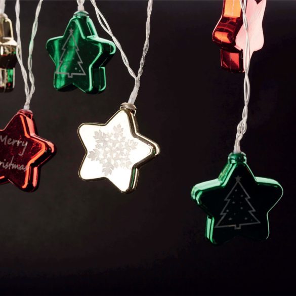 Entac Karácsonyi Színes Csillag Füzér, 10 LED, 1,65 m, meleg fehér, elemes