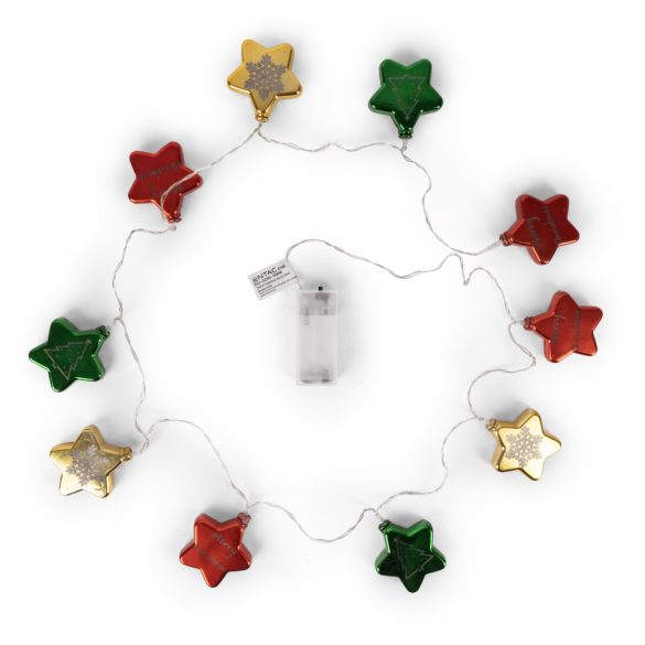 Entac Karácsonyi Színes Csillag Füzér, 10 LED, 1,65 m, meleg fehér, elemes