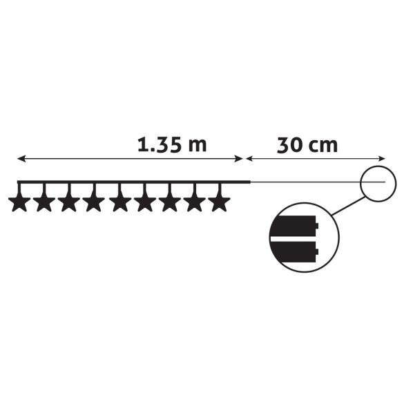 Entac Karácsonyi Színes Csillag Füzér, 10 LED, 1,65 m, meleg fehér, elemes