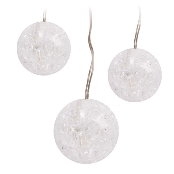 Entac karácsonyi beltéri fényfüzér áttetsző műanyag golyókkal, 10 LED, 1,3 m, meleg fehér, elemes