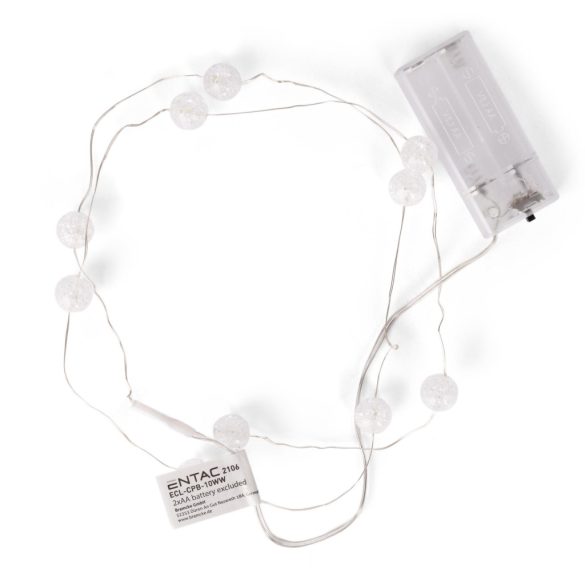 Entac karácsonyi beltéri fényfüzér áttetsző műanyag golyókkal, 10 LED, 1,3 m, meleg fehér, elemes