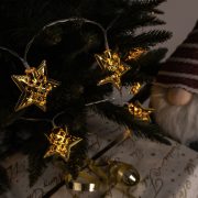   Entac karácsonyi beltéri füzér fém arany csillagokkal, 10 LED, meleg fehér, elemes