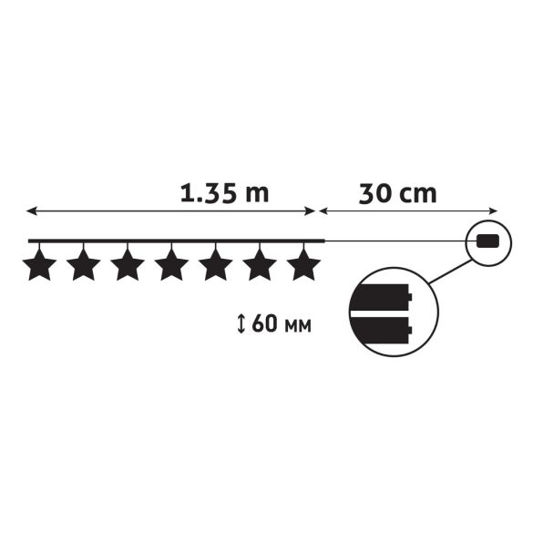 Entac karácsonyi beltéri füzér fém arany csillagokkal, 10 LED, meleg fehér, elemes