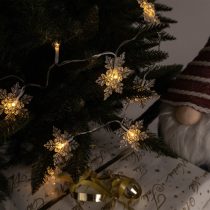   Entac karácsonyi beltéri fényfüzér hópehely alakú díszekkel, 10 LED, 1,3 m, meleg fehér, elemes