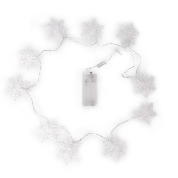 Entac karácsonyi beltéri fényfüzér hópehely alakú díszekkel, 10 LED, 1,3 m, meleg fehér, elemes