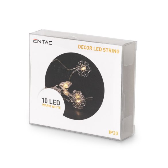 Entac karácsonyi beltéri fényfüzér hópelyhekkel, 10 LED, 1,3 m, meleg fehér, elemes