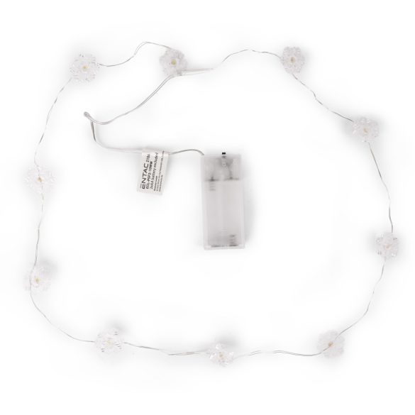 Entac karácsonyi beltéri fényfüzér hópelyhekkel, 10 LED, 1,3 m, meleg fehér, elemes
