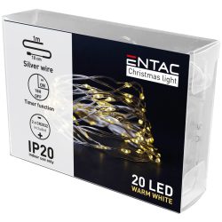   Entac karácsonyi beltéri mini drótfüzér időzítővel, 20 LED, 1,1 m, meleg fehér, elemes