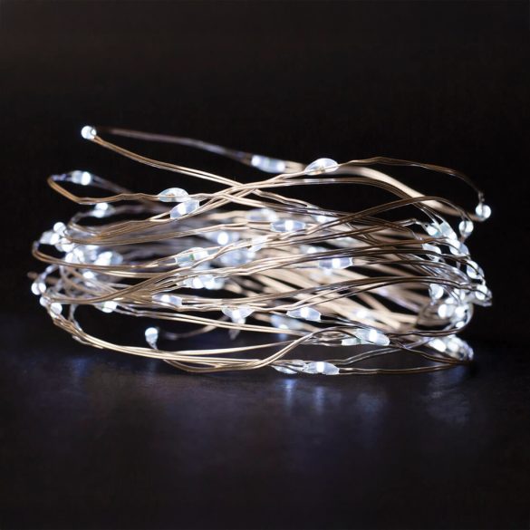 Entac karácsonyi beltéri drótfüzér, 80 LED, 4,1 m, hideg fehér, elemes