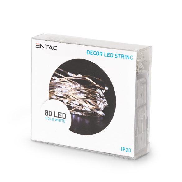 Entac karácsonyi beltéri drótfüzér, 80 LED, 4,1 m, hideg fehér, elemes