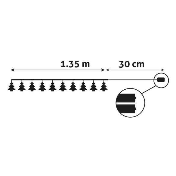 Entac karácsonyi beltéri fa karácsonyfa füzér, 10 LED, meleg fehér, elemes