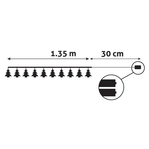 Entac karácsonyi beltéri fa karácsonyfa füzér, zöld, 10 LED, meleg fehér, elemes