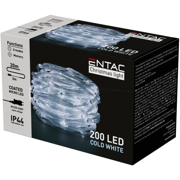 Entac karácsonyi 200 micro LED-es fényfüzér, hideg fehér, 20 m