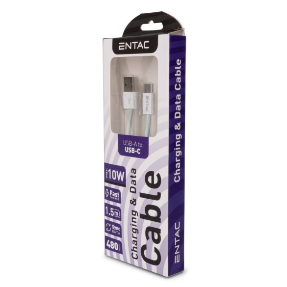 Entac 10W töltőkábel USB-A - USB-C Casual zöld 150cm
