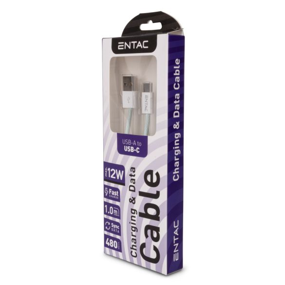 Entac 12W gyorstöltő kábel USB-A - USB-C Casual zöld 100cm