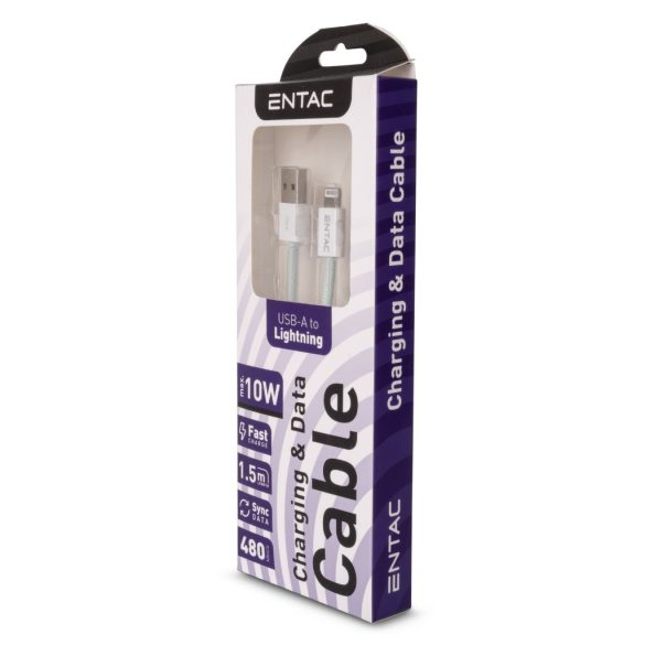 Entac 10W töltőkábel USB-A - Lightning Casual zöld 150cm